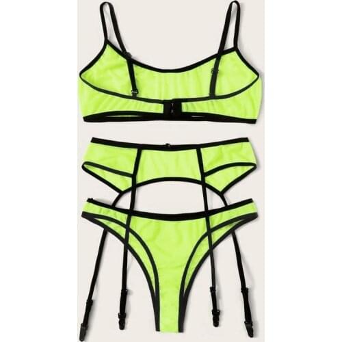 New 3pcs Lingerie Sexy Bra Set Womens Lace Sling Bra Bandage Thong Garter Sleepwear Sexy Tow Hook Underwear Lingerie Sets