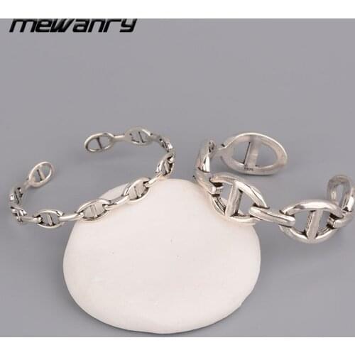 MEWANRY 925 Sterling Silver Bracelets 2021 Trendy Hip Hop Vintage Simple Hollow Geometric Bangles Couple Party Jewelry Wholesale
