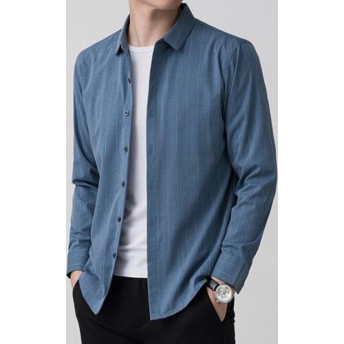 2021 New Autumn Long Sleeve Mens Shirts Fashion Striped Slim Fit High Quality Bamboo Fiber Shirt Male Brand Clothing