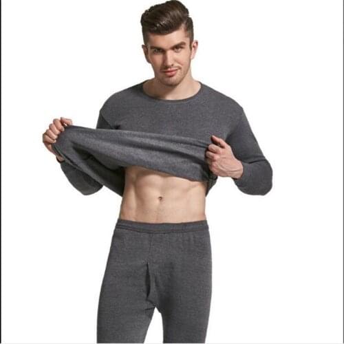 2019 Grey Long Johns For Men Warm Thermal Underwear 2 Piece/Set Clothing Male Winter Plus Size L- 4XL Thermal Suit Black Blue