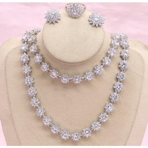 925 Silver Jewelry Sets For Women White Zircon Earrings Bracelet Pendant Necklace Ring Bridal Wedding Party Jewelry