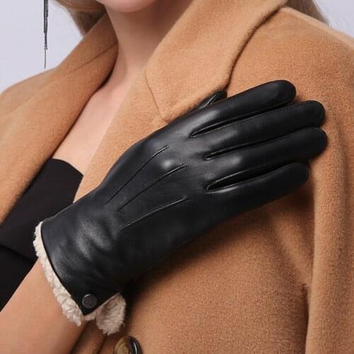 2018 New Winter Cashmere Leather Gloves Female Sheepskin Short Paragraph Plus Velvet Thick Warm Driving Leather Gloves NW181-5