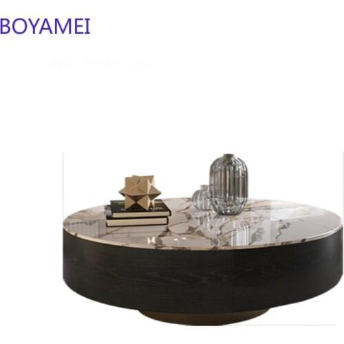New Italian light luxury modern round bright rock plate coffee table small Nordic simple storage creative coffee table