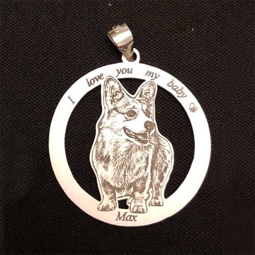 Hollowed Cirle Custom S925 Silver Pets Photo Necklace Pendant Dog Silver Necklace Engraved Words Upper and Down Memoral Gift