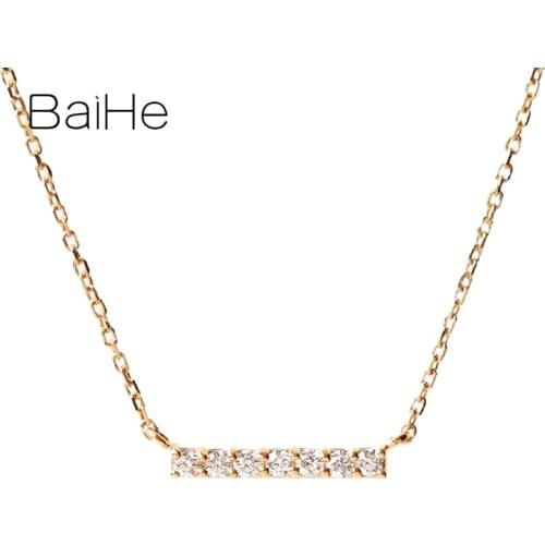 BAIHE Solid 18K Rose Gold(AU750) Certified H/SI 100% Genuine Natural Diamonds Wedding Women Cute/Romantic Fine Jewelry Necklaces