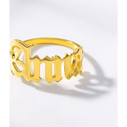 Commemorate Custom Name Ring For Women Stainless Steel Gold Silver Rings for Wedding Band Custom Old English Letters Ring 2020