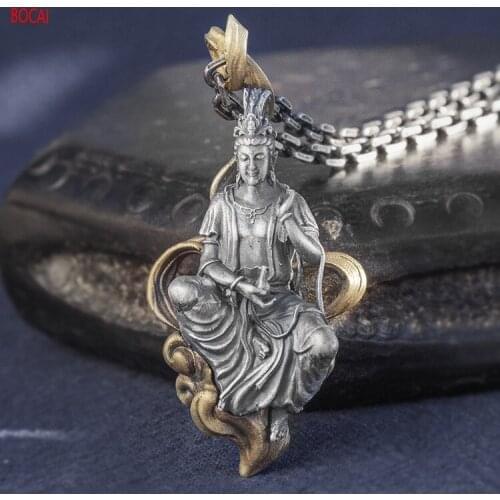 Real 999 sterling silver solid pendant vintage Guanyin Bodhisattva pendant