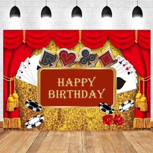 Poker Cards Red Curtain Magic Stage Photography Background Kids Birthday Family Party Backdrops Dinner Table Decor Poster
