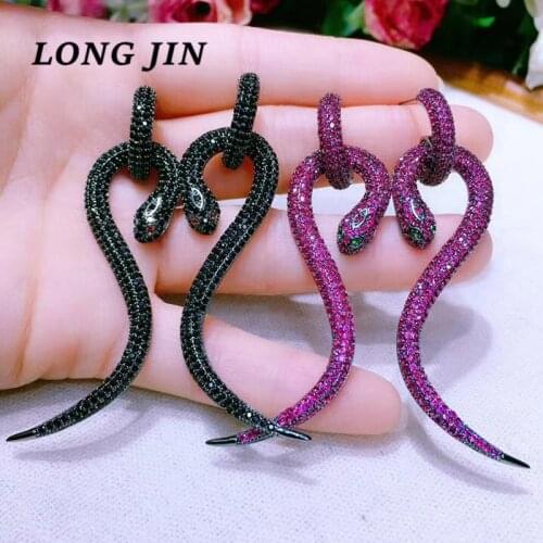 European And American Luxury Fashion Python Earring Micro Inlaid Purple Golden Zircon Fine Earring Best Holiday Gift Серьги змея