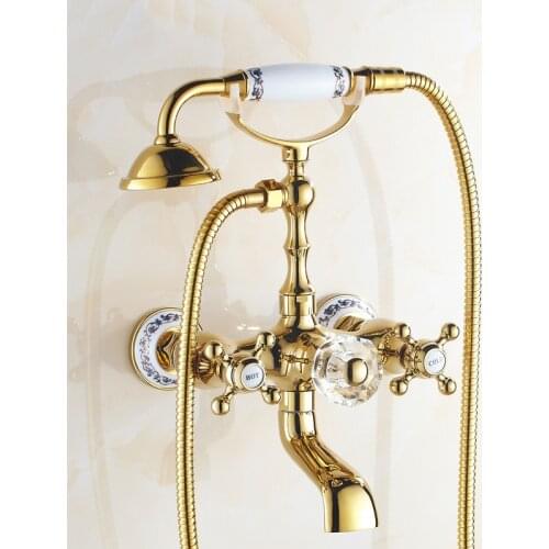 Luxury Golden Bathtub Faucet Brass Bathroom Faucet Mixer Faucet Wall-mounted Handheld Shower Set Shower Faucet Set