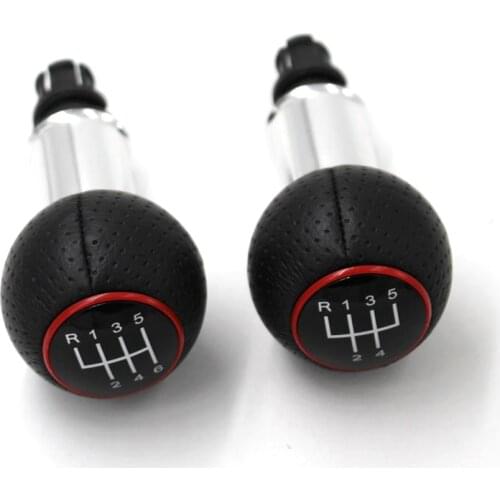 Car Styling stick gear knobs 13mm Leather Gear Lever Knob Only With Red Ring 6 Gear 5 speed for Audi A3 8L (2000-2003) CNWAGNER
