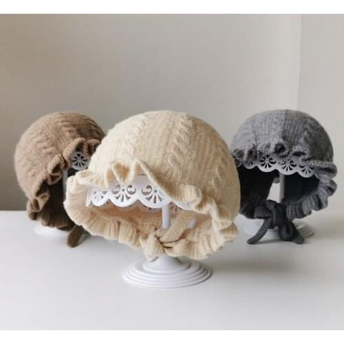 Winter Korean Princess Baby Girl Hat Cotton Knitted Baby Hat Warm Kids Bonnet Girls Cute Cap Children Outdoor Hats for Baby Girl