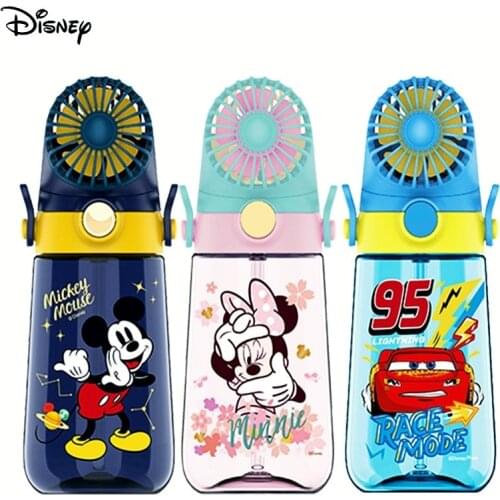 Disney Cute Water Bottle for Children with Fan Large Capacity Good looking Plastic Summer Kettle Cup Water Bottle with Straw