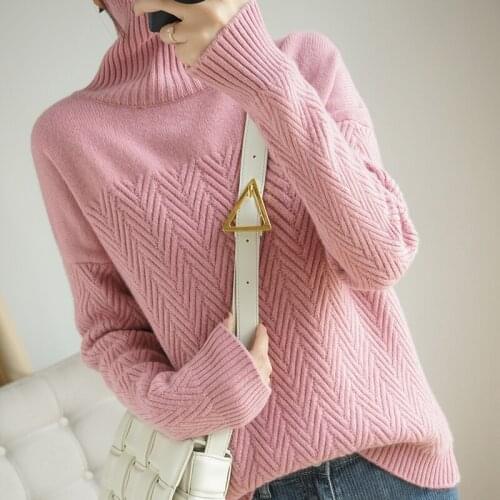 2020 New Fashion Turtleneck Thick Sweaters for Women 100% Pure Wool Knitting Jumpers 5Colors Female Pullover Woolen Clothes