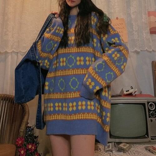Vintage Stripes Winter Women Loose Sweater Harajuku Y2k Streetwear Female Oversized Sweaters Chic Fluffy WomenS Sweater Jacket