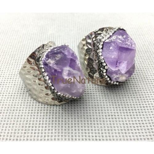 Vintage Arrow Ring Silver Electroplated Heavy Ring Standard Size Druzy Amethysts Charm Micro Pave Zircon In 22*30 mm RM4661