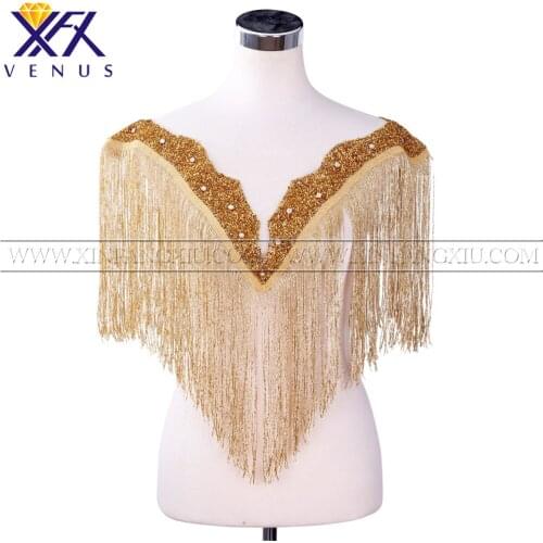 XFX VENUS Rhinestones Bodice Crystal Beads Design Patches Bridal Applique DressTrimming for Wedding Dress Costume Sew on