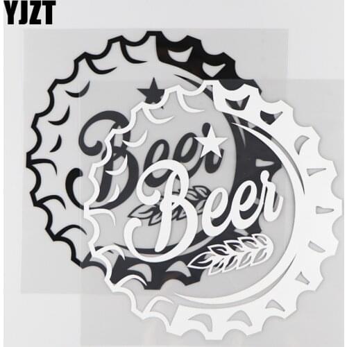 YJZT 17×17.2CM Waterproof Decoration Vinyl Decal Beer Word Pattern Car Sticker Black/Silver 4C-0177