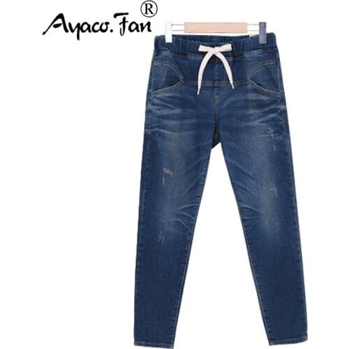 2019 Spring Autumn Women Jeans Harem Pants Plus Size 5XL Blue Mid Waist Full Length Lady Loose Women Pants Lady Long Trousers