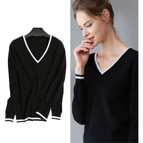 Ladies Sweater White Winter Cashmere Pullover Women Sweaters Cashmere Knitted Striped Sweater For Women V-neck Sweaters