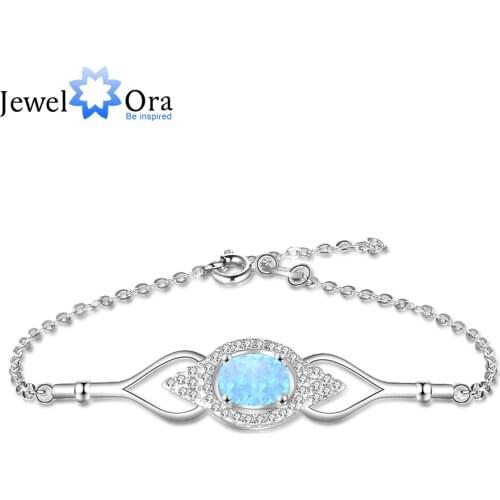 Eye Shape Blue Opal Stone Bracelets & Bangles 925 Sterling Silver Bracelets For Women Fashion Party Jewelry (JewelOra BA102466)