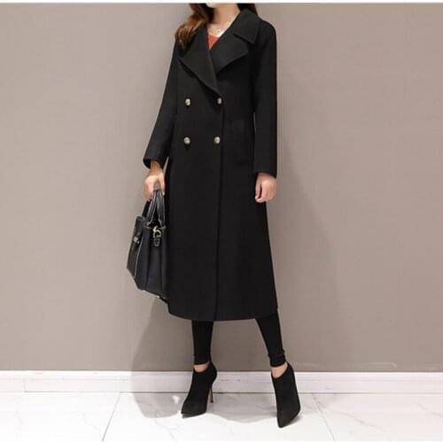 Autumn winter Korean version of loose woolen coat female large size over the knee long section woolen coat female A253