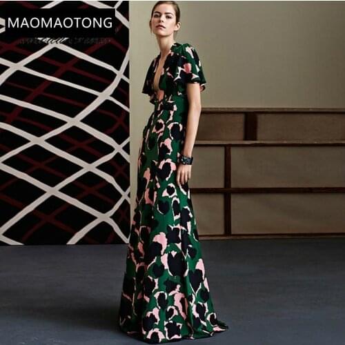 Womens Clothing Fashion Designer Dress V-neck Spring Summer WomenS Party Sexy Elegant Boho Beach Print Maxi Long Dresses