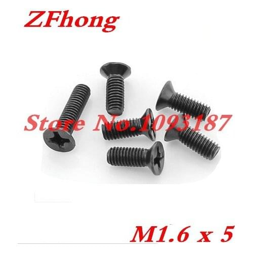 1000pcs M1.6 x 5 M1.6*5 Steel With Black Zinc Flat Head Phillips Cross Recessed Countersunk Head Machine Screws