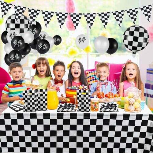 127Pack Race Car Checkered Kit Boys Favor Black&White Racing Theme Gift Bags Disposable Tableware Party Supplies Decor for Kids