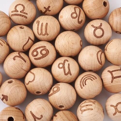 30Pcs Natural Wooden Beads Constellation Style Wooden Spacer Loose Beads for Jewelry Making DIY Crafting Baby Teething