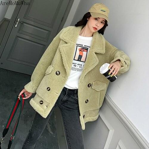 AreMoMuWha 2019 new winter grain sheep shearing composite fur one wool imitation fur coat female coats and jackets women MH486