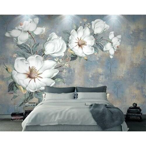 Beibehang Customized American retro hand-painted big flower bedside background living room TV wallpaper wall papers home decor
