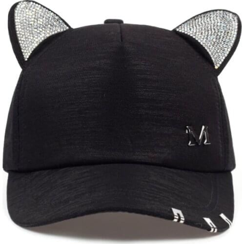 2019 New meow summer autumn black white pink hat with cat ears baseball cap with rings and lace cute hat for girls fashion caps