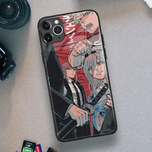 Chainsaw Man Power Denji Aki Makima Anime Soft TPU Glass Phone Case for IPhone SE 6s 7 8 Plus X Xr Xs 11 12 Mini Pro Max Samsung