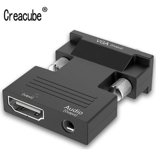 Creacube 1080P HDMI-compatible To VGA Adapter Male Digital To Analog Audio Video Converter Cable for PC Laptop TV Box Projector