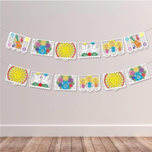 BA269 Colorful Cinco De Mayo Mexican Party Paper Cutting Design Paper HAPPY BIRTHDAY Party Flag Party Wall Hanging Banner