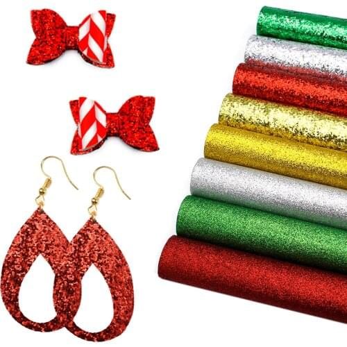 David accessories 8pcs/lot 20*33cm Plain Color Glitter Synthetic Leather DIY Bow Material Decoration Faux Leather Fabric,1Yc8301