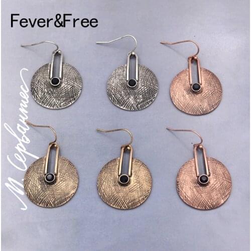 Fever&Free Geometric Vintage Dangle Earrings For Women Wedding Luxury Antique Copper Gold Drop Earrings Statement Jewelry