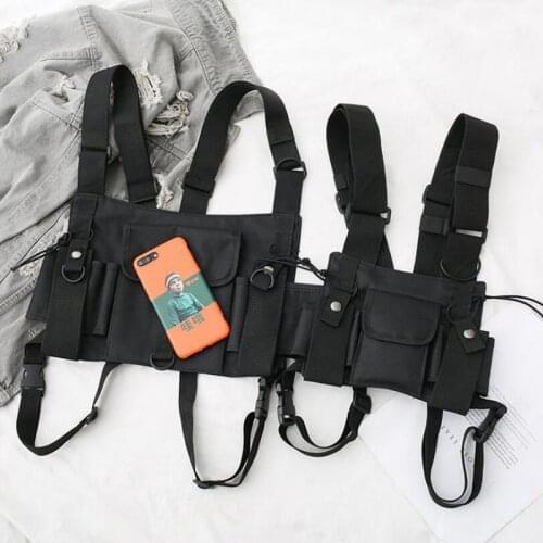 Hot Functional Tactical Chest Bag For Men Fashion Bullet Hip Hop Vest Streetwear Bag Waist Pack Unisex Black Chest Rig Bag