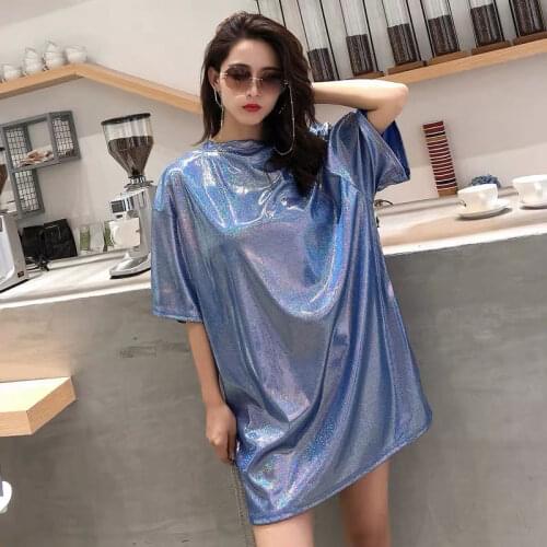 Summer Large Size Super Long Women T-shirt Fat MM Nightclub O-neck Short-sleeved Casual Cotton Tops