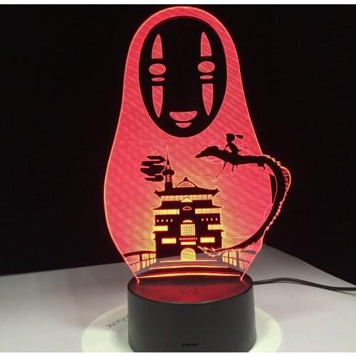 Miyazaki Hayao Anime 3D LED Lamp Spirited Away No Face Man Action Figures Decoration Doll Kids Toys Acrylic 7 Colors Night Light