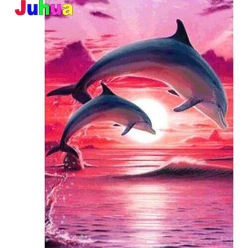 Sunrise landscape Dolphin 5d Diy diamond painting full drill mosaic diamond stitch animal diamond embroidery gift home decor
