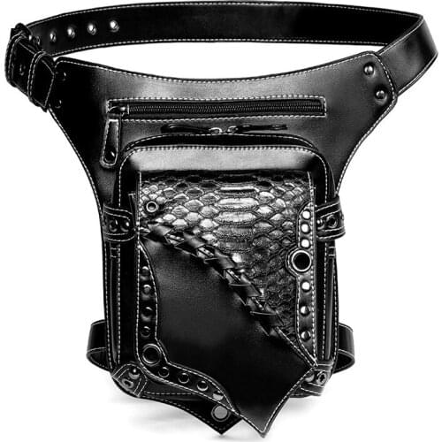 Leather rivet hanging leg bags steampunk fashion men rock waist pack Boy Girl motorcycle messenger shoulder bag mobile phone bag