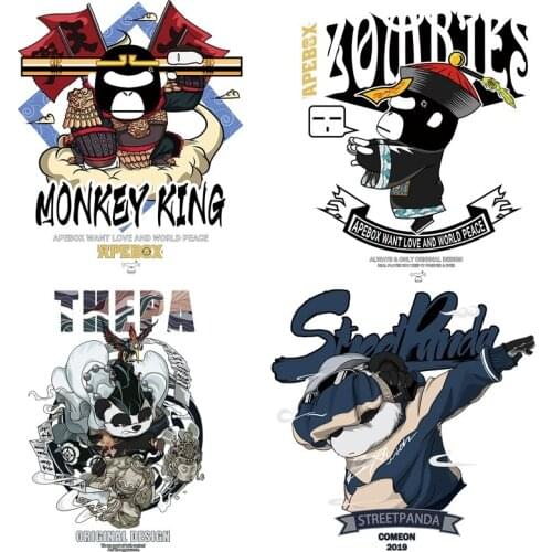 1 PCS Japanese anime cartoon animal cool panda vinyl sticker iron on clothes DIY heat transfer design for children clothes