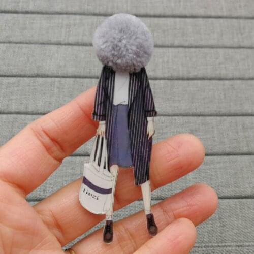 New Women Cute Acrylic Anime Brooch Pins for Woman DIY Fashion Girls Cartoon Models Pompom Brooches Badge Jewelry Accessories