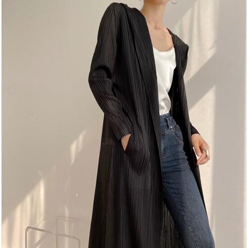 New 2020 Autumn Spring Ins miyake pleated trend in the long loose slim hoodie coat