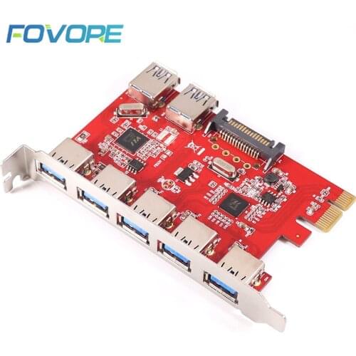 PCIe PCI-e to 7 ports USB 3 3.0 Converter USB3 hub to PCI e Adapter Controller Expansion Card Adaptor Add On Cards