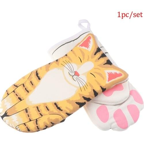 1PC 3D Cartoon Cat Paws Oven Mitts Long Cotton Baking Insulation Gloves Non-slip Cute Microwave Heat Resistant Kitchen Gloves