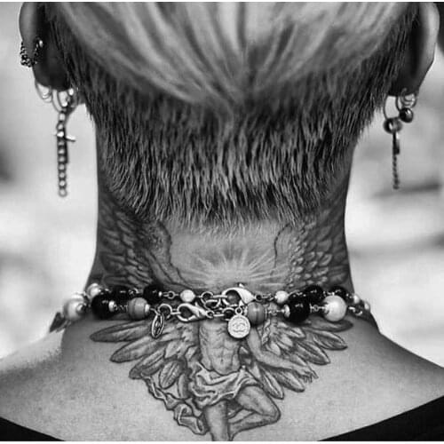 The Angel With Wing Neck Back Fake Tattoo For Women Men Body Art Waterproof Temporary Tatoos Black Flash Decals