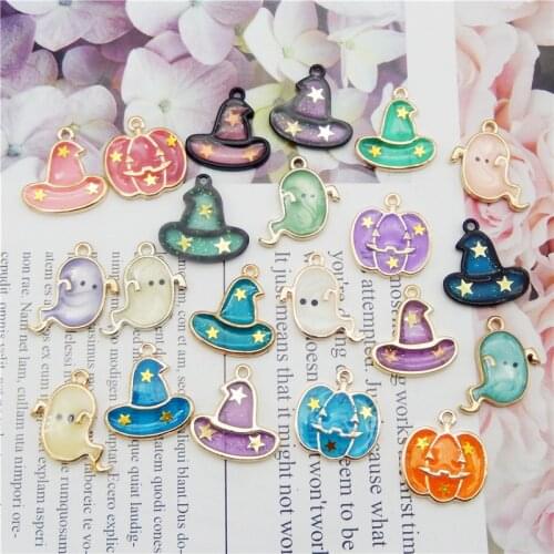 GraceAngie 10Pcs halloween charms for Jewelry Making Magic Hat bracelet Pumpkin ghost hat Pendant necklace earring keychain DIY